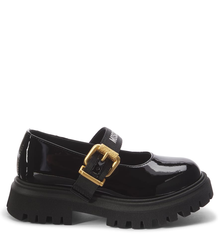 Moschino Patent Leather Mary Jane Flats In Schwarz