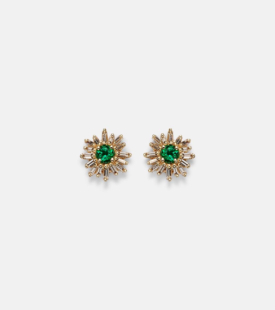 Suzanne Kalan 18kt gold earrings with diamonds and emeralds