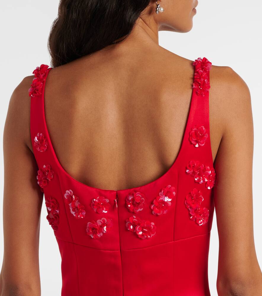 Shop Emilia Wickstead Abella Embellished Satin Midi Dress In Bright Red