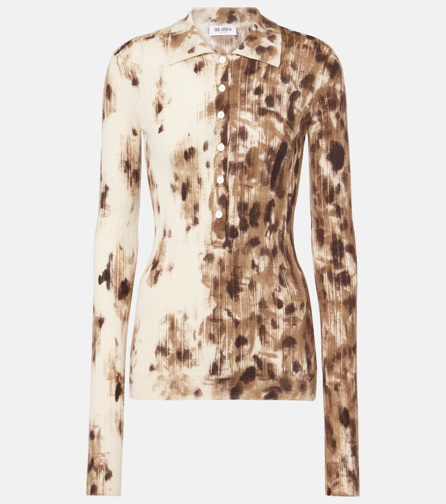 Printed cashmere and silk polo sweater