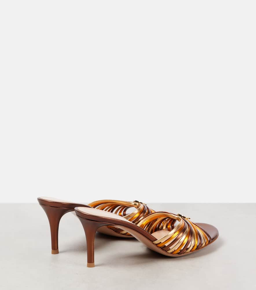 Gianvito Rossi Multi Leather Stiletto Slide Sandals In Chocolate+orange+mekong