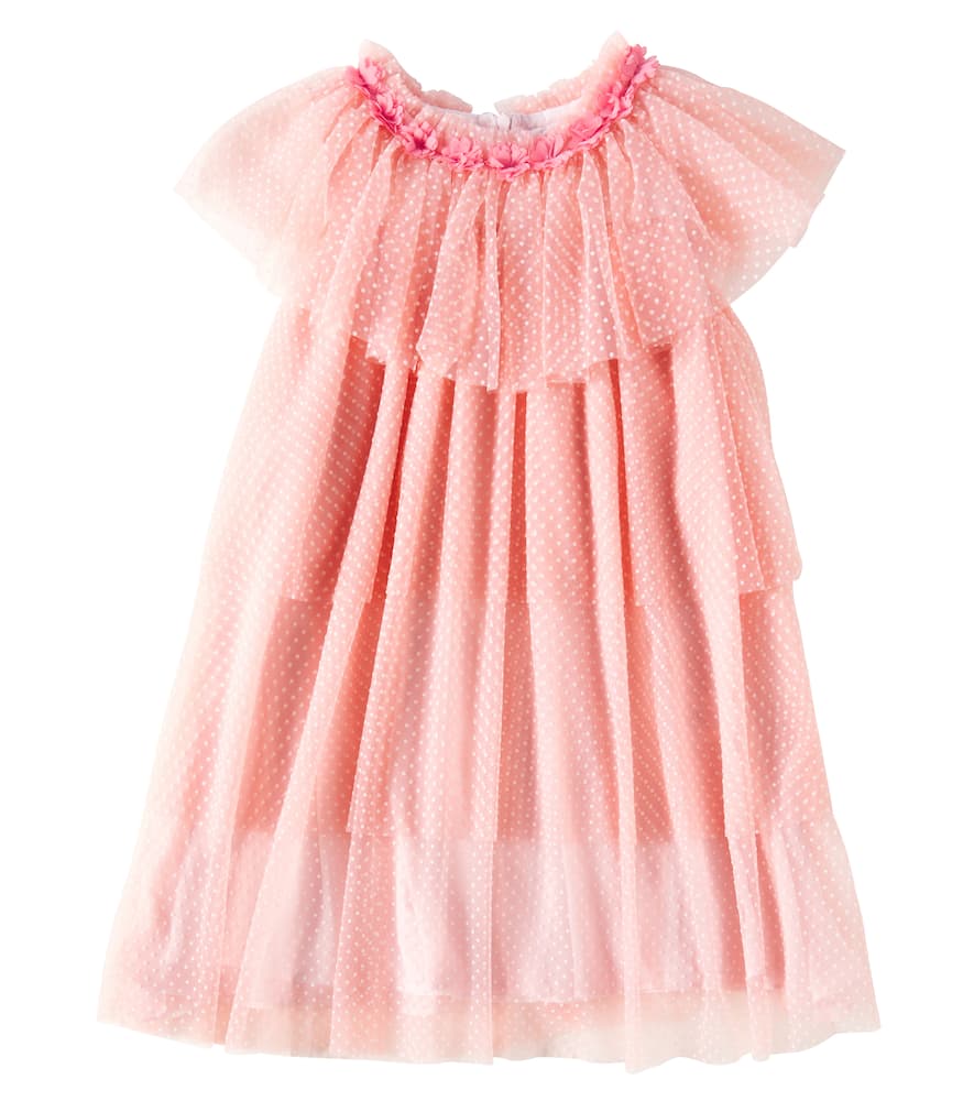 Patachou Ruffled Tiered Polka-dot Tulle Dress In Pink
