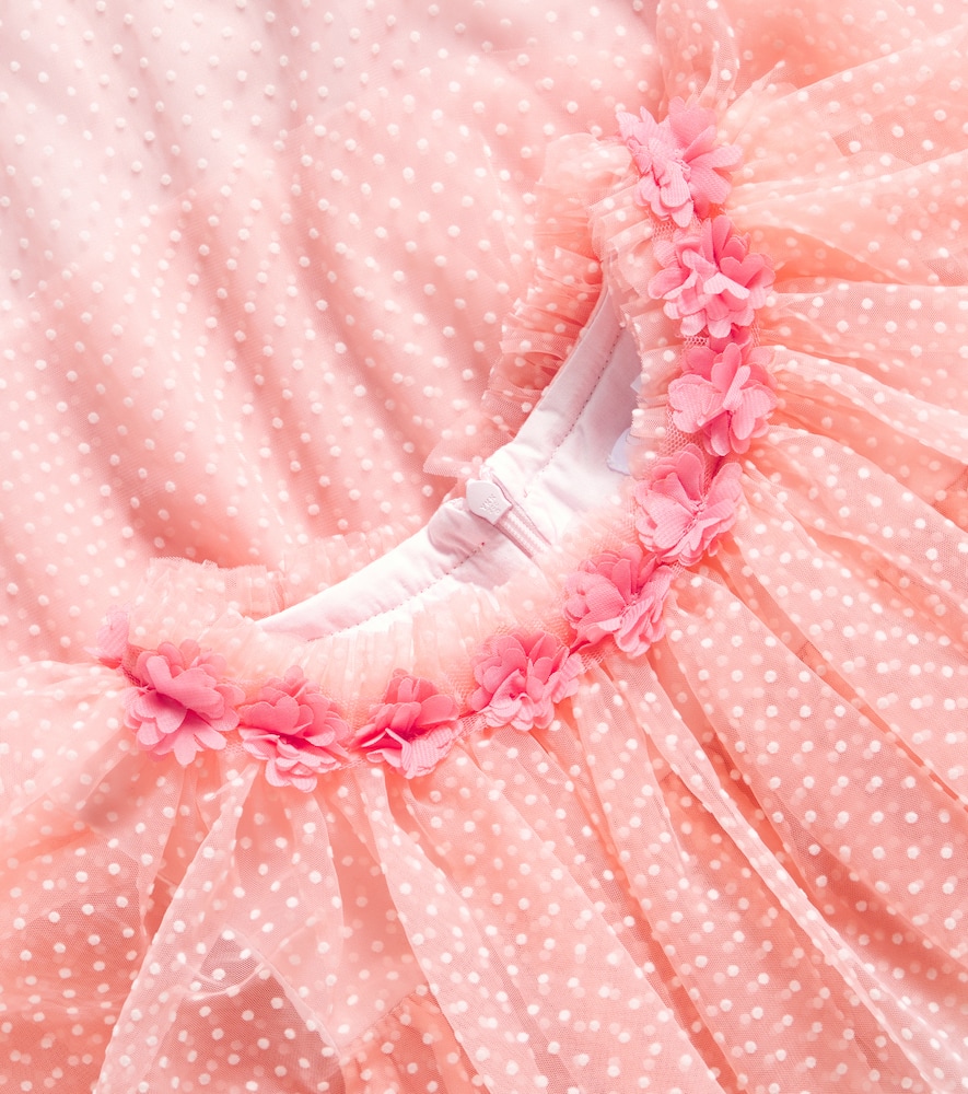 Patachou Ruffled Tiered Polka-dot Tulle Dress In Pink