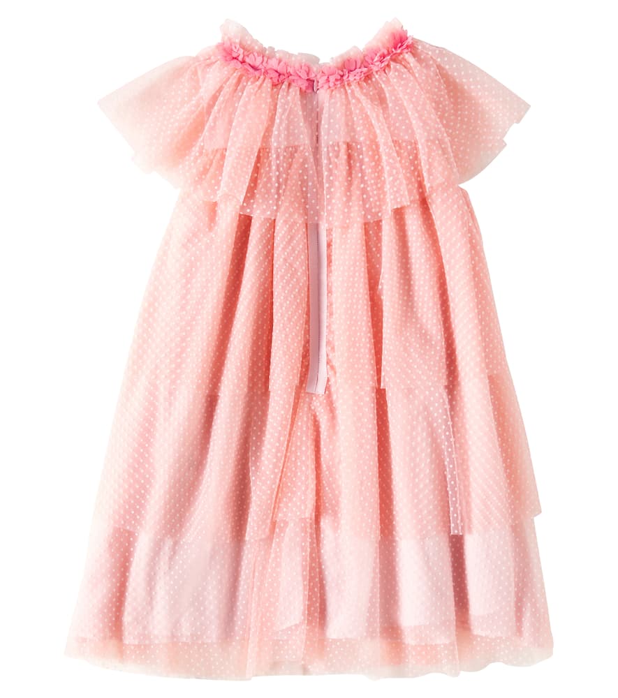 Patachou Ruffled Tiered Polka-dot Tulle Dress In Pink