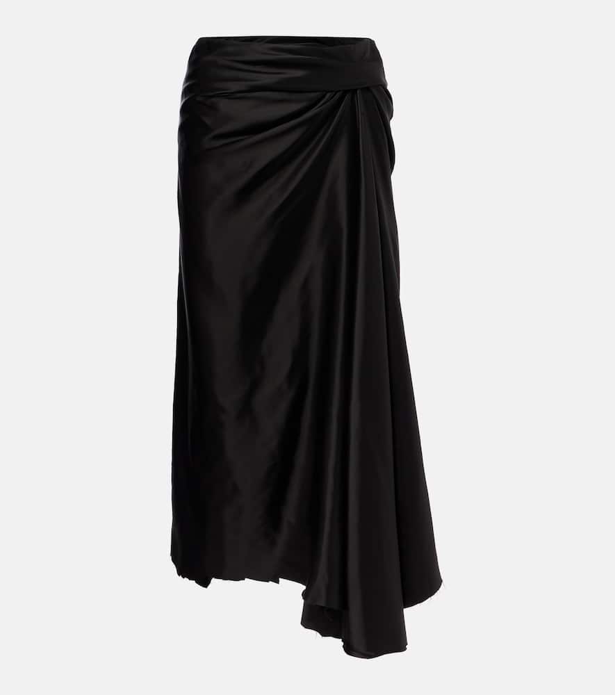 Draped twill midi skirt