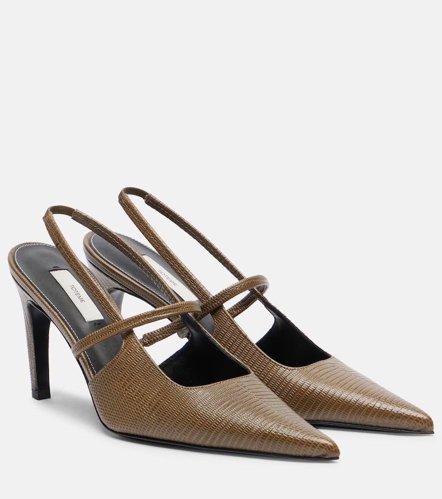 85 lizard-effect leather slingback pumps