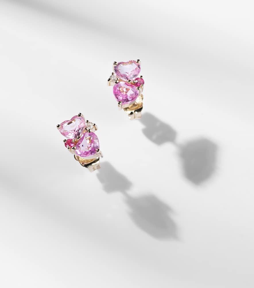 Sydney Evan 14kt Gold Earrings With Sapphires And Diamonds In Pink