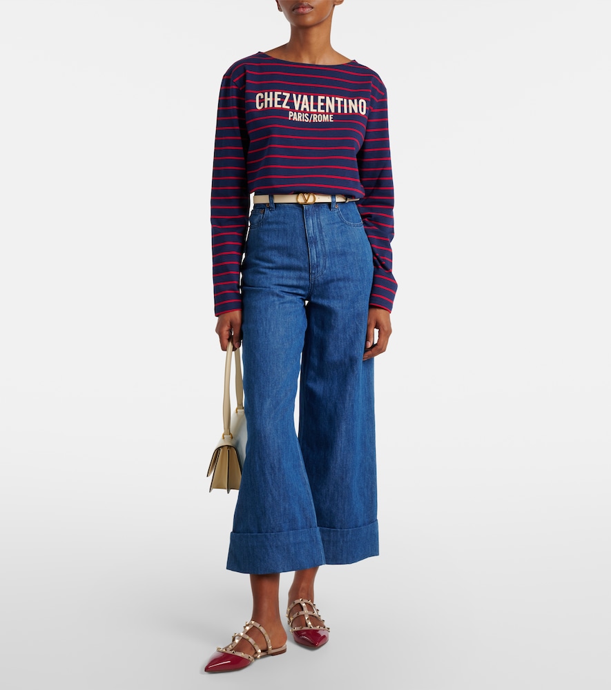  Valentino Valentino Chez Valentino Striped Cotton Jersey Top 