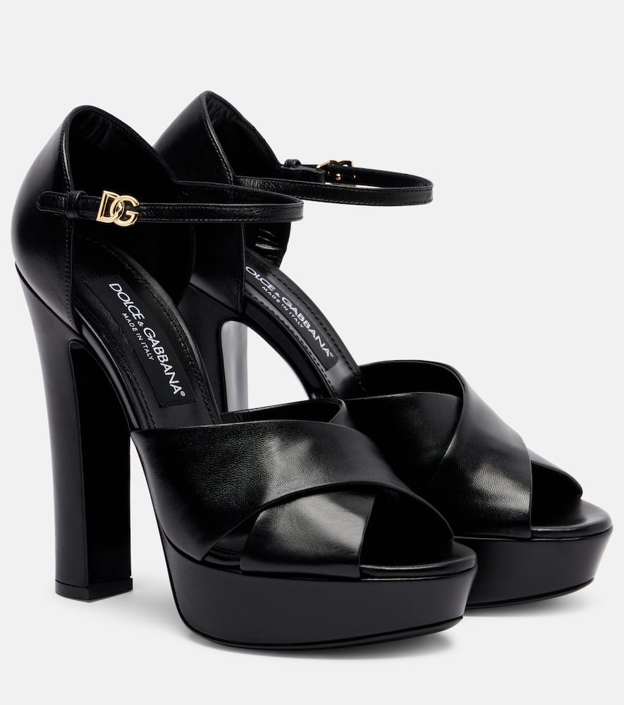 Dolce & Gabbana Crossover Platform Leather Sandals In Black