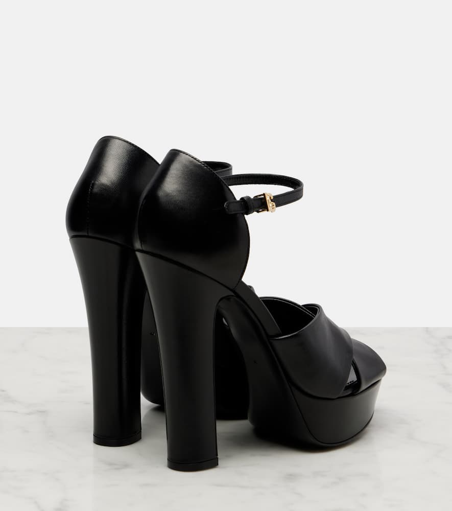 Dolce & Gabbana Crossover Platform Leather Sandals In Black