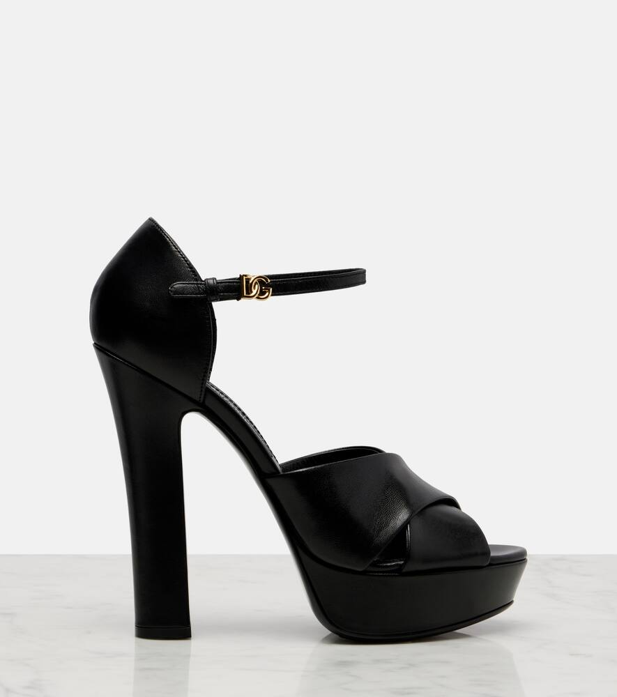 Dolce & Gabbana Crossover Platform Leather Sandals In Black