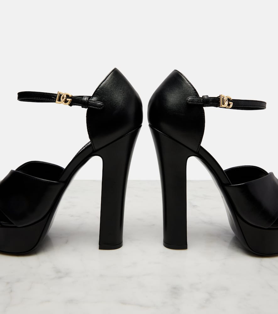 Dolce & Gabbana Crossover Platform Leather Sandals In Black