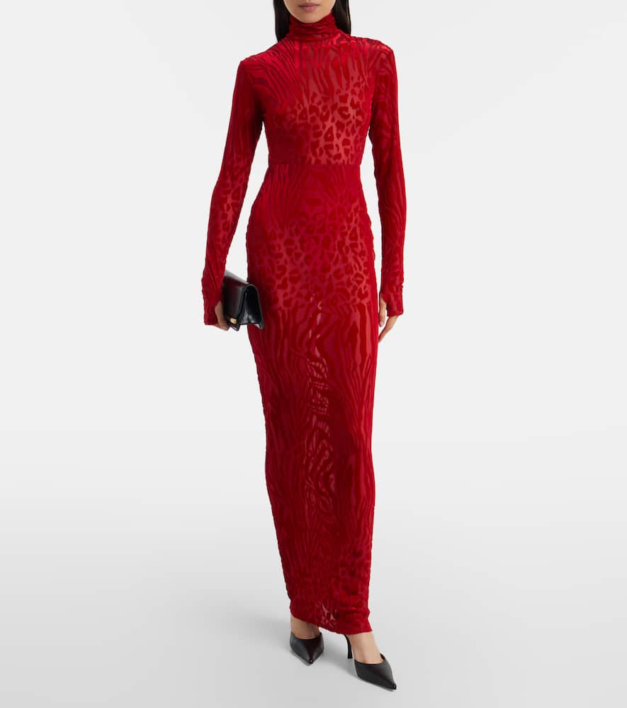 Alex Perry Printed Turtleneck Jersey Maxi Dress In Red