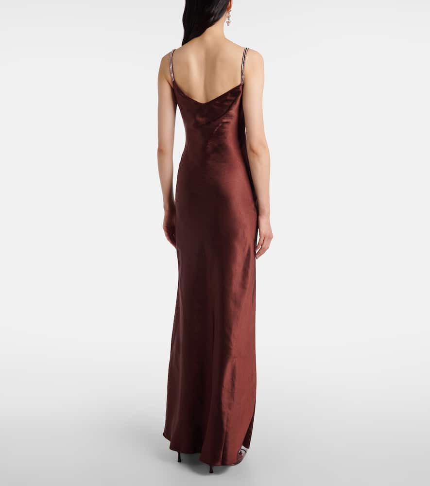 Self-portrait Embellished Satin Gown In Burgundy