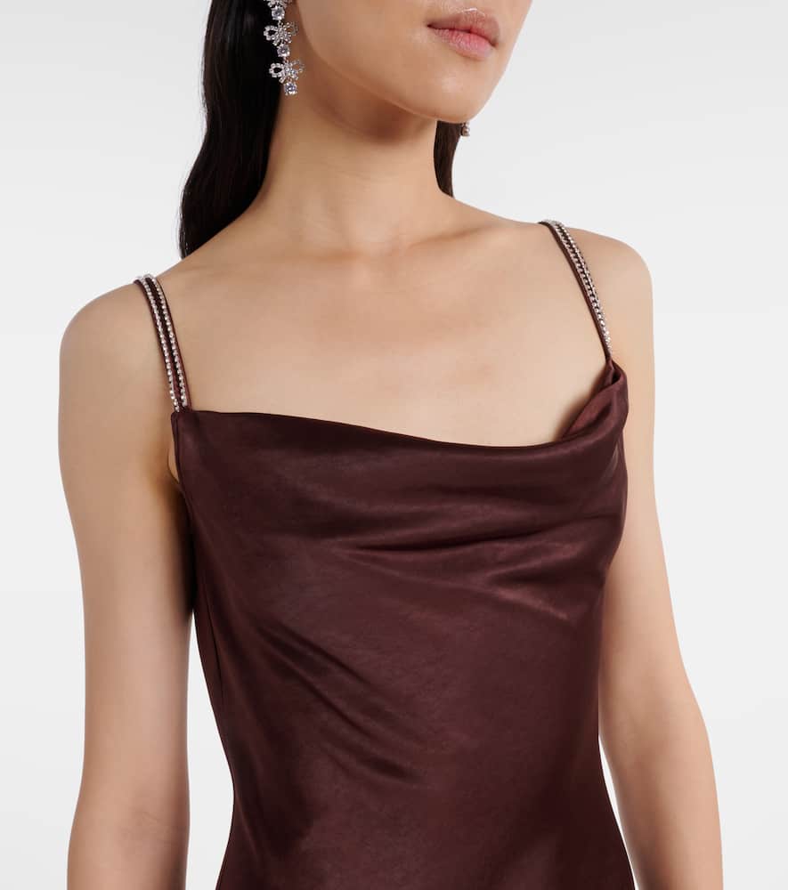 Self-portrait Embellished Satin Gown In Burgundy