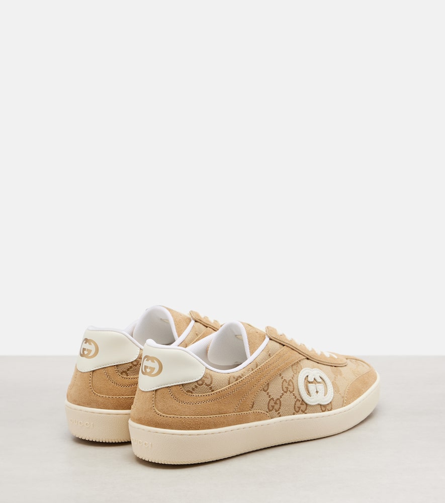 Gucci G75 Gg Canvas Suede-trimmed Sneakers In Brown
