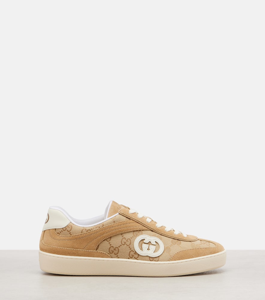 Gucci G75 Gg Canvas Suede-trimmed Sneakers In Brown