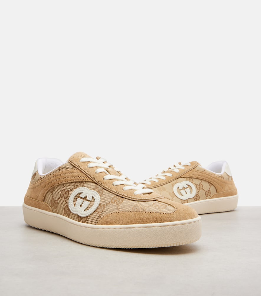 Gucci G75 Gg Canvas Suede-trimmed Sneakers In Brown