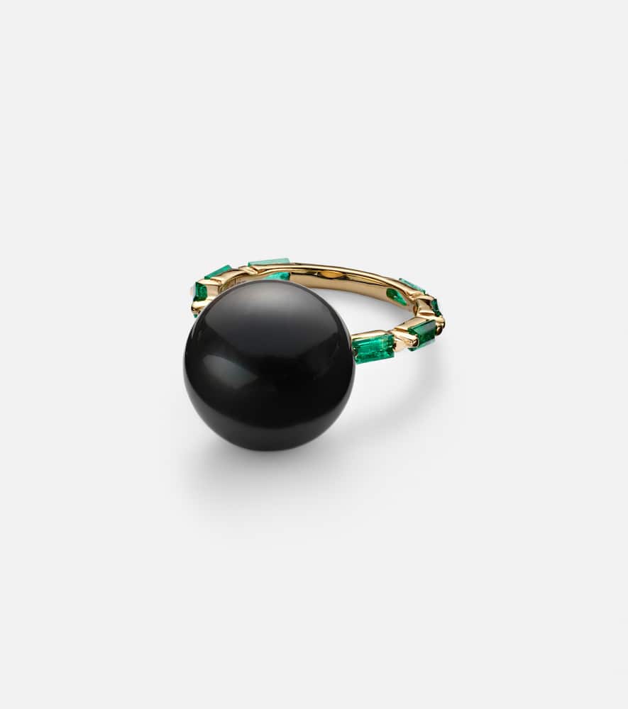Suzanne Kalan One Of A Kind 18kt Gold Ring With Pearl And Emeralds In Gold