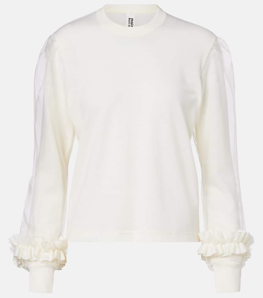 Noir Kei Ninomiya Tulle-trimmed Wool Sweater In White