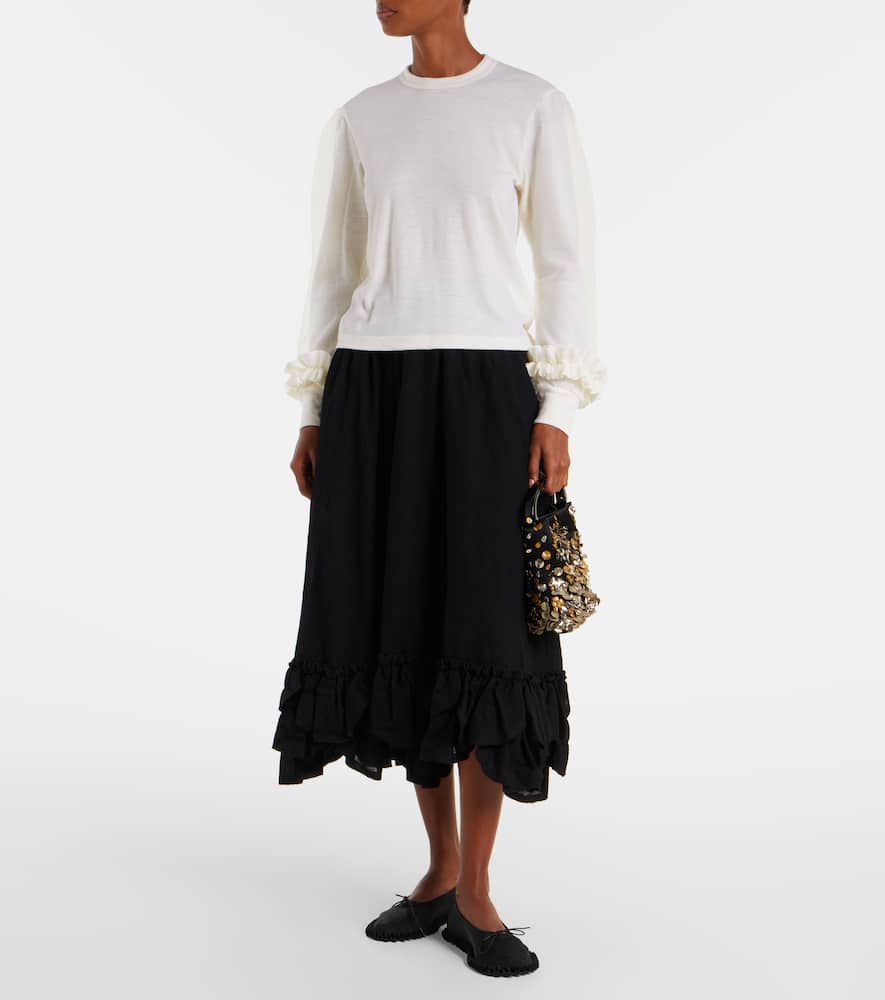 Noir Kei Ninomiya Tulle-trimmed Wool Sweater In White