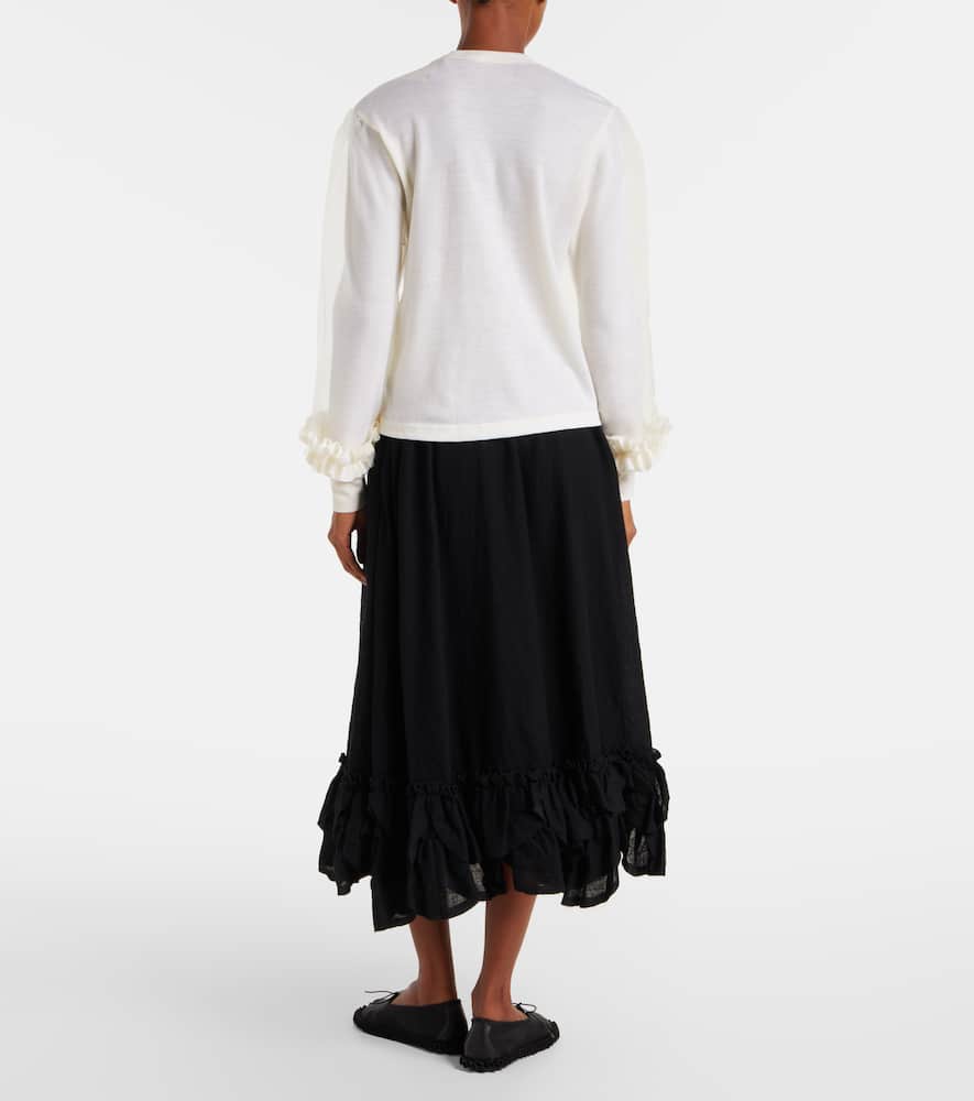Noir Kei Ninomiya Tulle-trimmed Wool Sweater In White