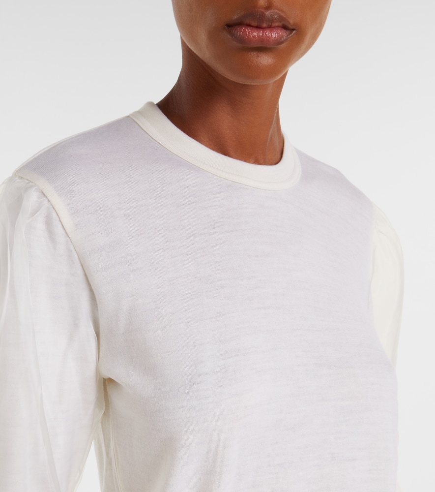 Noir Kei Ninomiya Tulle-trimmed Wool Sweater In White