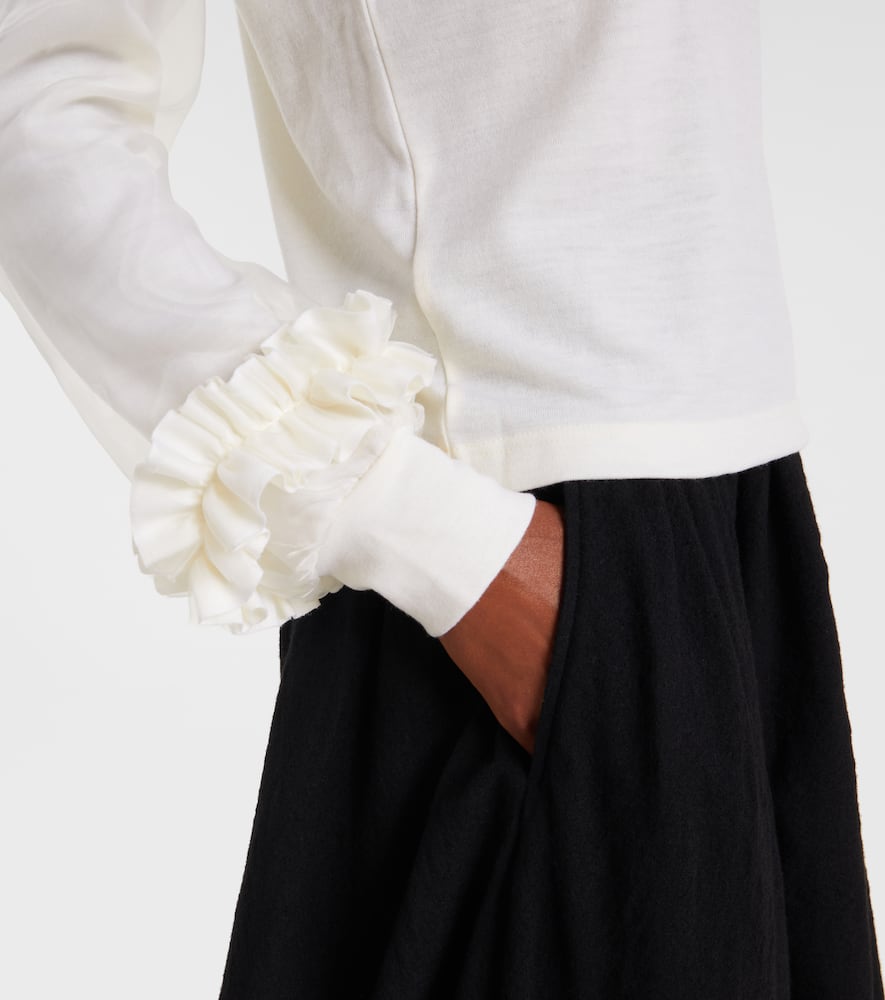 Noir Kei Ninomiya Tulle-trimmed Wool Sweater In White