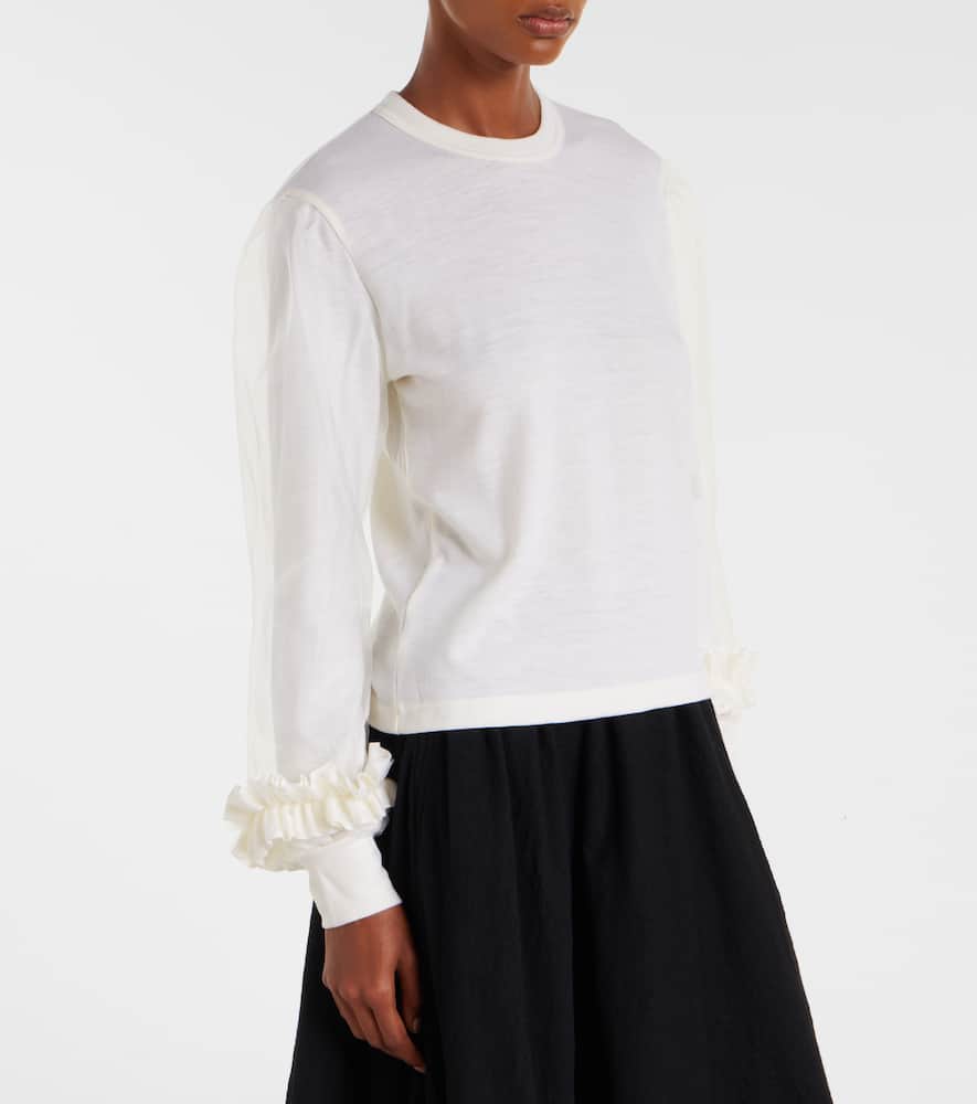 Noir Kei Ninomiya Tulle-trimmed Wool Sweater In White