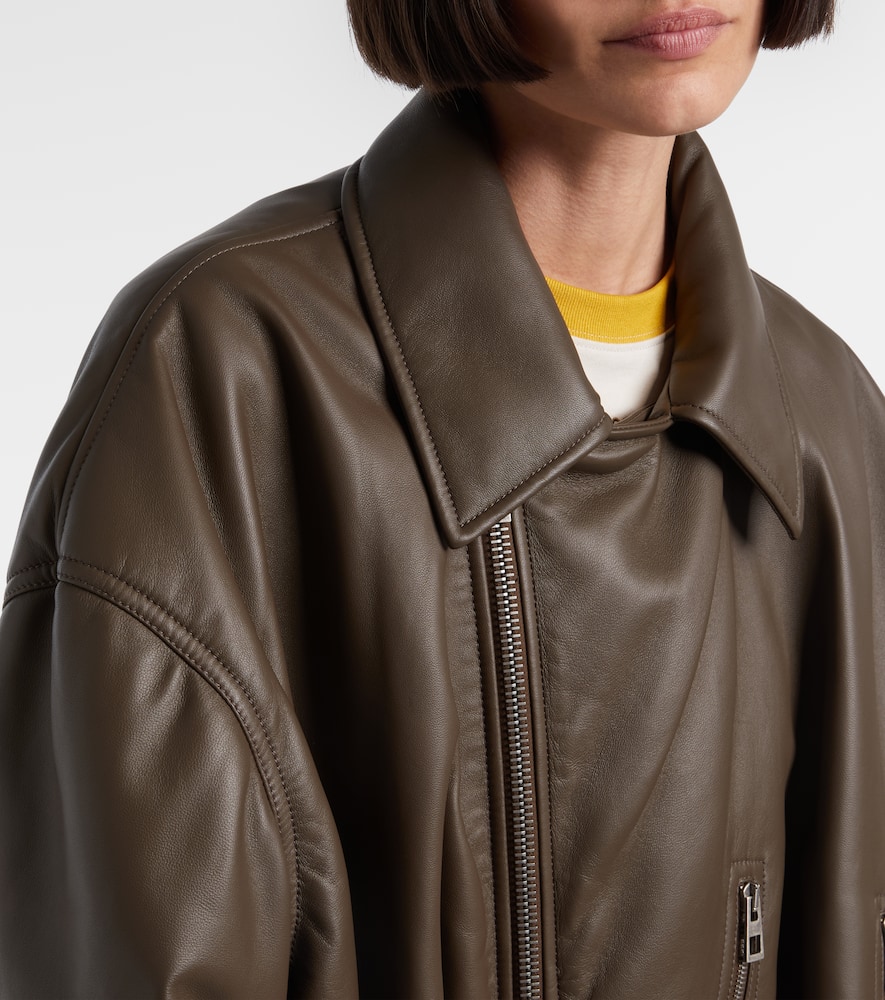 Loewe Cropped Leather Biker Jacket In Brown