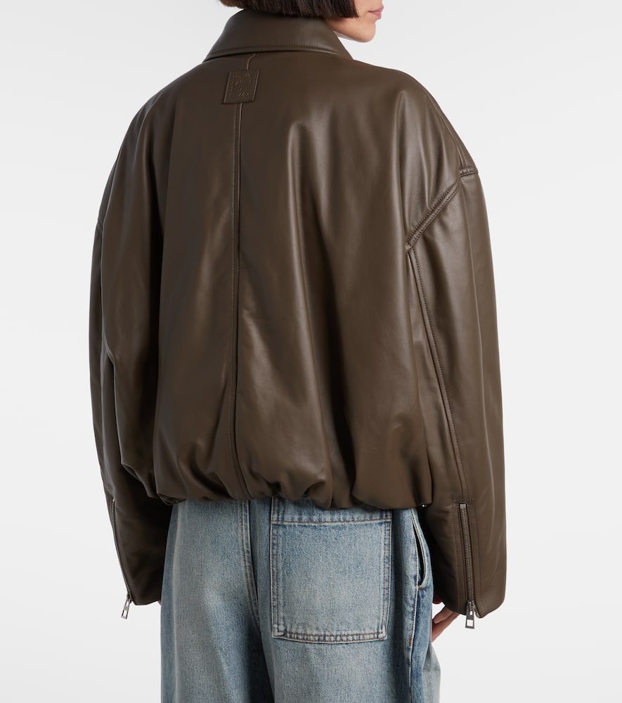 Loewe Cropped Leather Biker Jacket In Brown