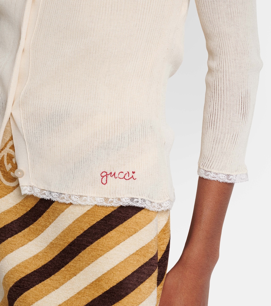  Gucci Gucci Cárdigan Acanalado  De Algodón Con Encaje 