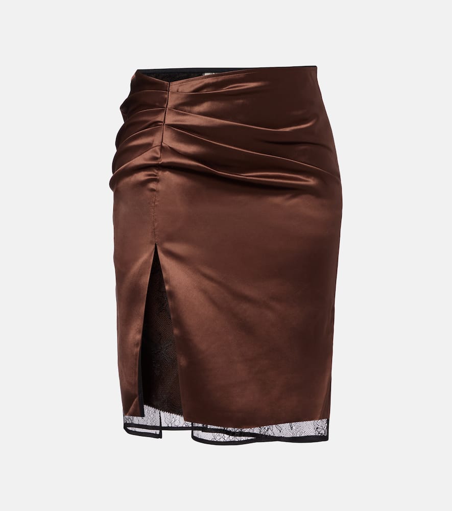 Jacques Wei Lace-trimmed Satin Miniskirt In Brown