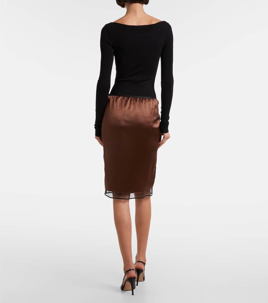 Jacques Wei Lace-trimmed Satin Miniskirt In Brown