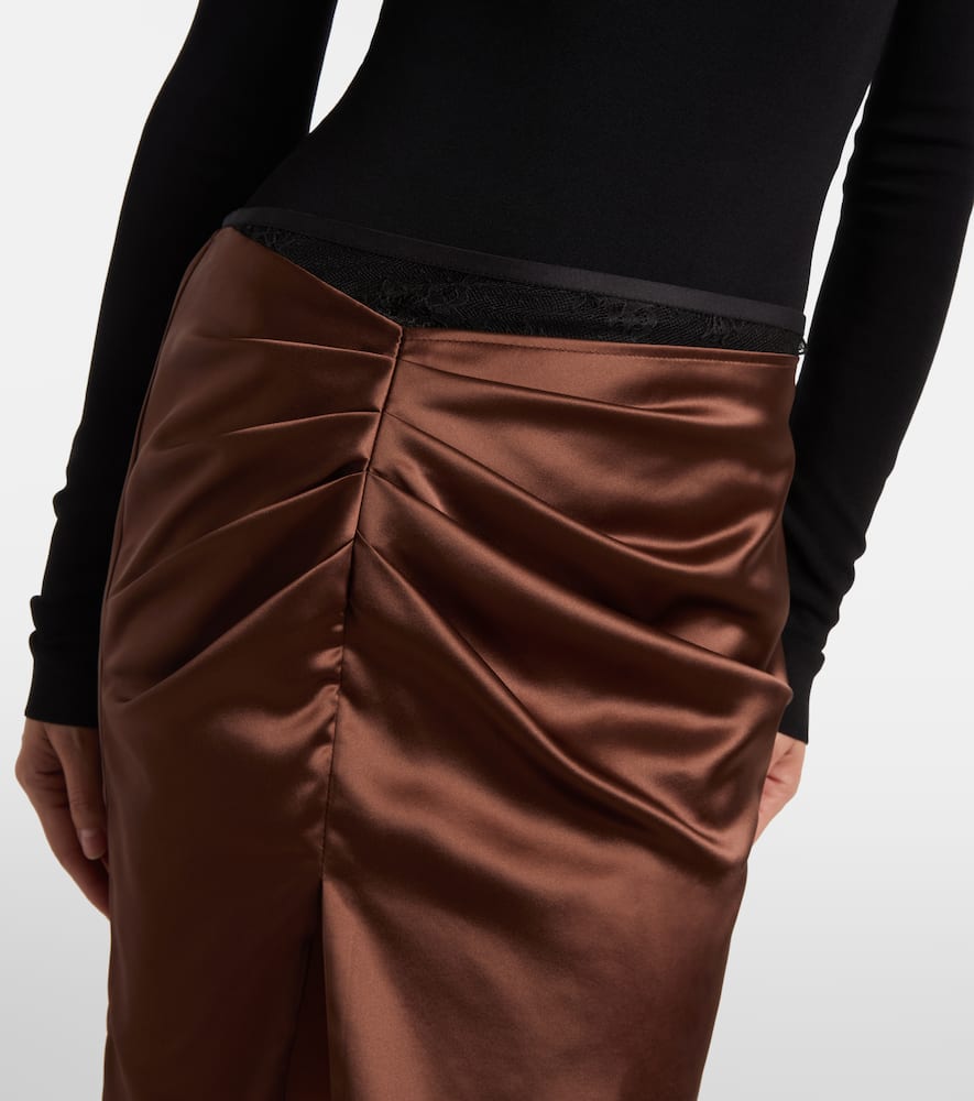 Jacques Wei Lace-trimmed Satin Miniskirt In Brown