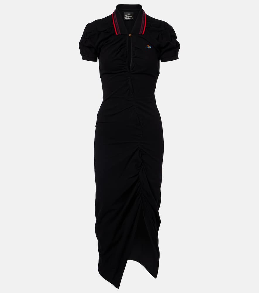 Vivienne Westwood Pulling Ruched Cotton Midi Dress In Black