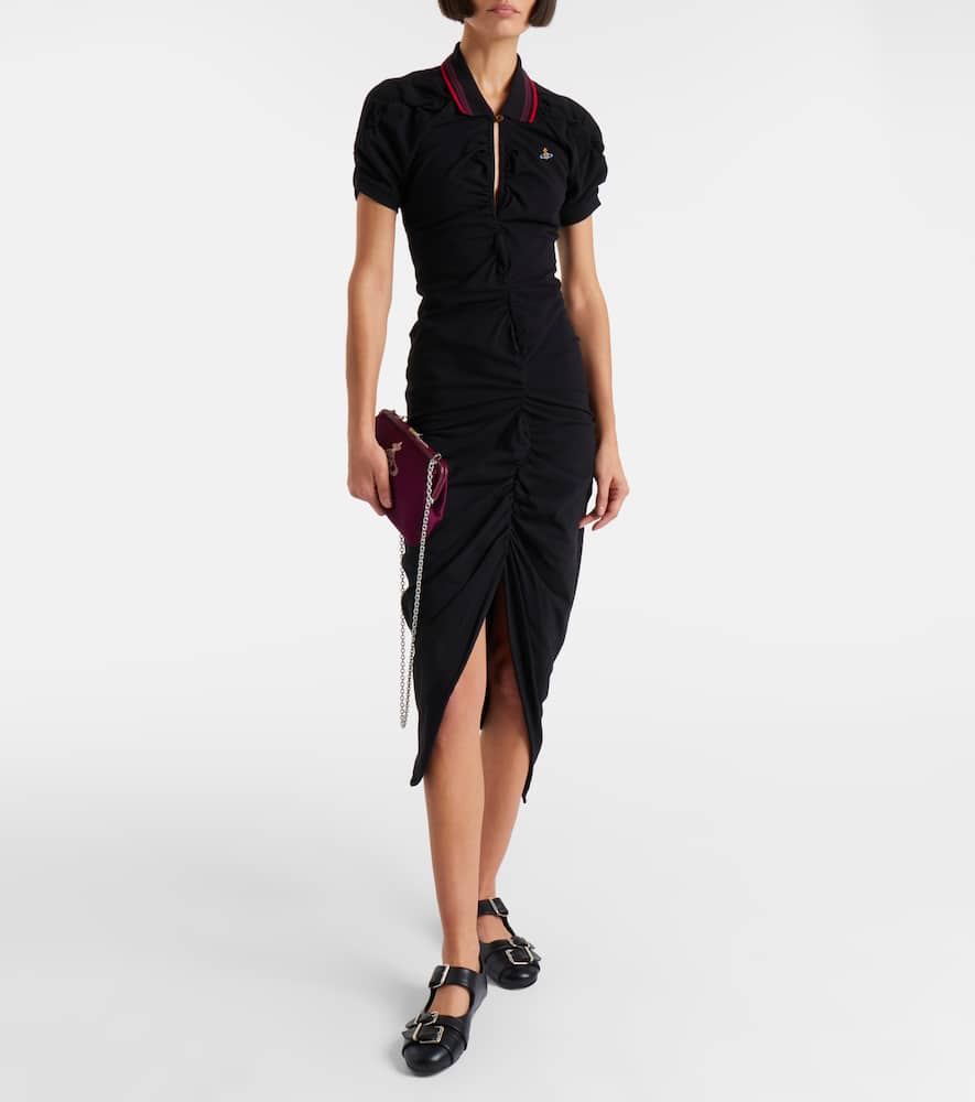 Vivienne Westwood Pulling Ruched Cotton Midi Dress In Black