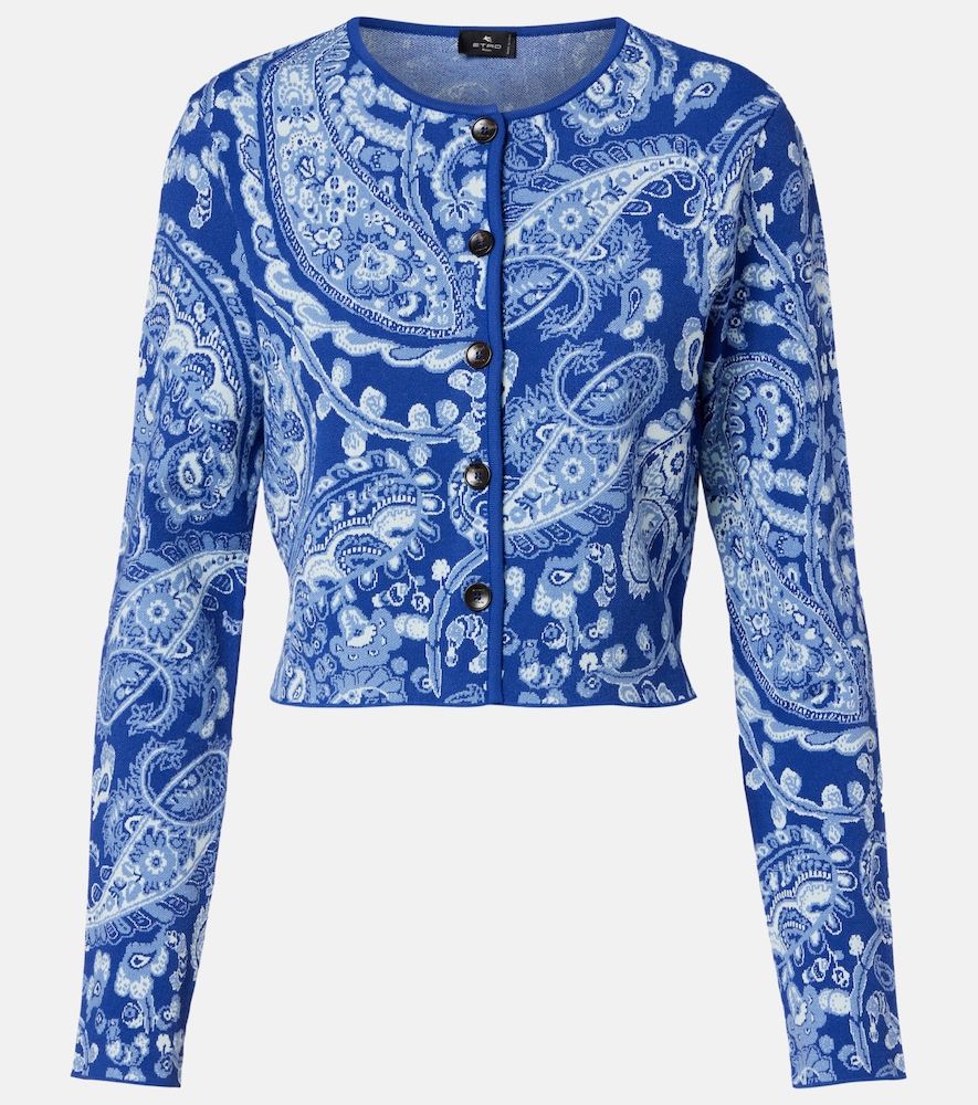 Etro Women's Blue Paisley Cropped Jacquard Cardigan UK Size 18 - Mytheresa