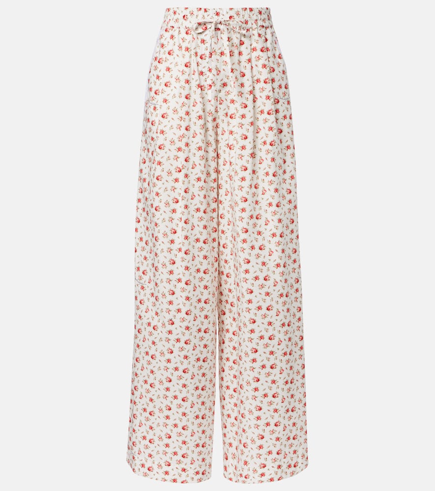 Dolce & Gabbana Floral Cotton-blend Poplin Wide-leg Pants In White