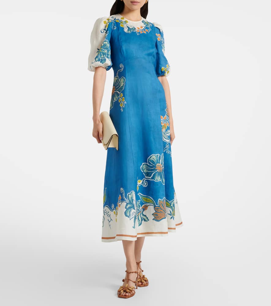 Alemais Alémais Luda Floral Linen Midi Dress In Blue