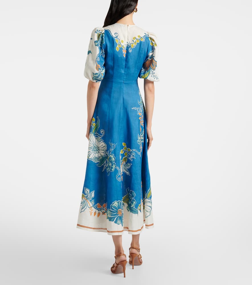 Alemais Alémais Luda Floral Linen Midi Dress In Blue