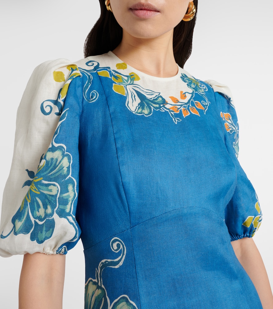 Alemais Alémais Luda Floral Linen Midi Dress In Blue