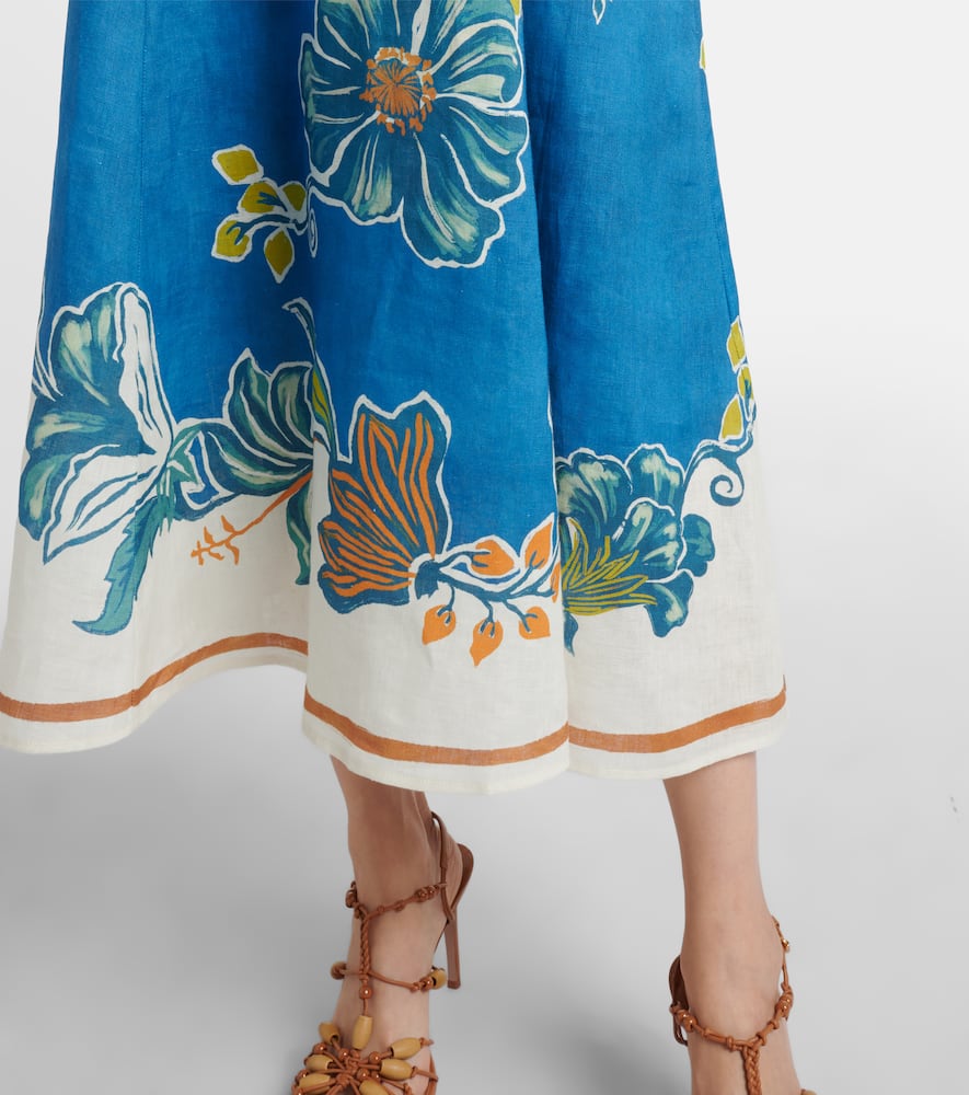 Alemais Alémais Luda Floral Linen Midi Dress In Blue