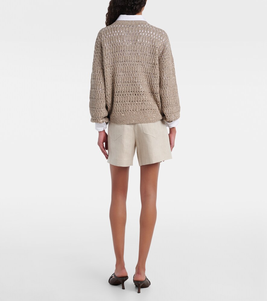  Brunello Cucinelli Brunello Cucinelli High-rise Bermuda-shorts Aus Leinen Und Baumwolle 