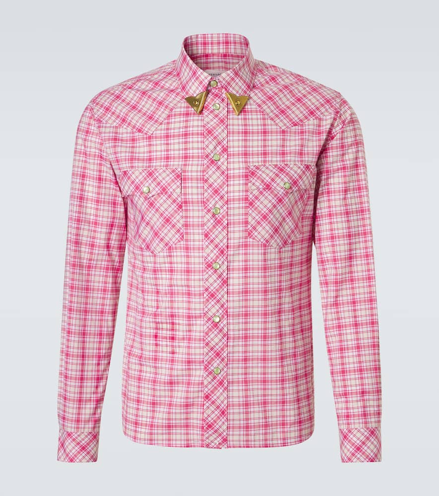 Versace Checked Cotton Poplin Shirt In Red