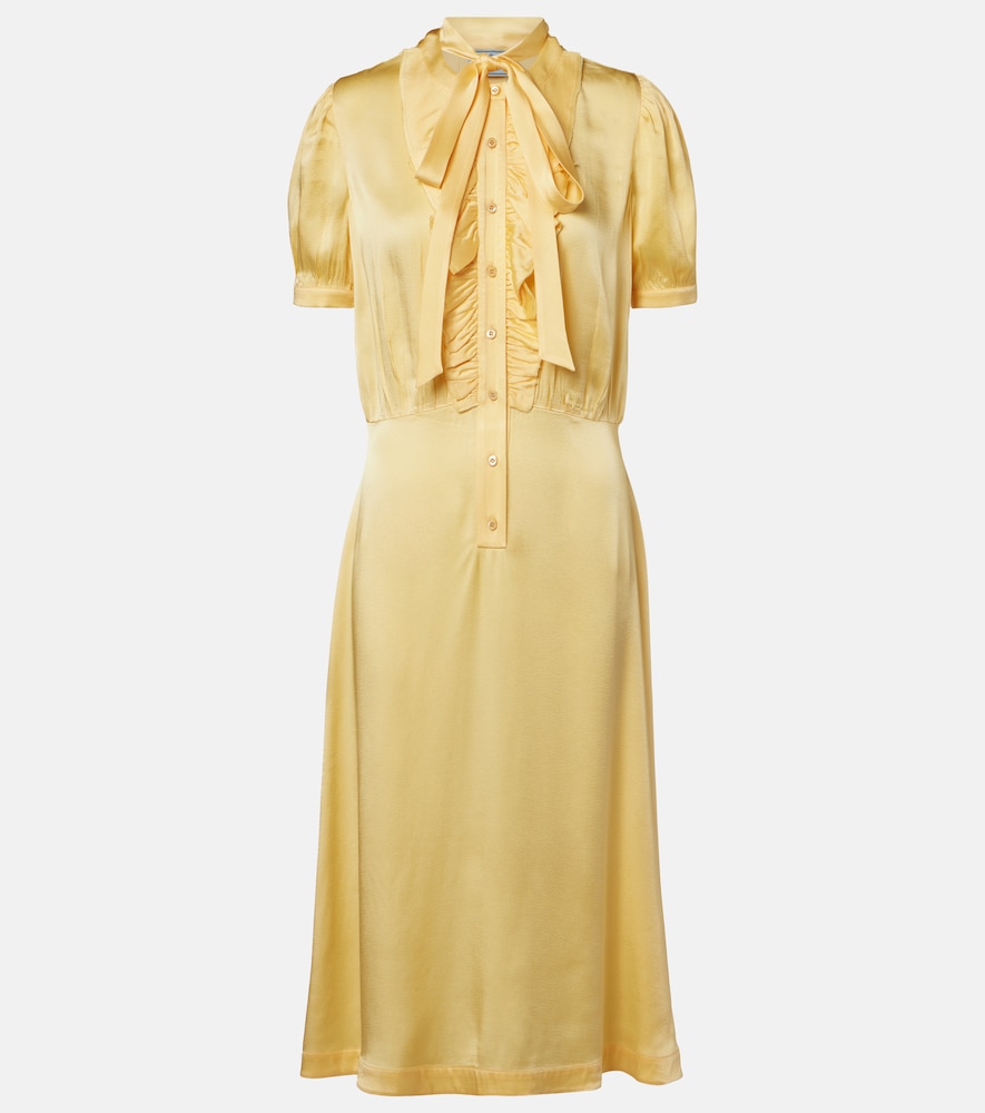 Prada Ruffled tie-neck satin midi dress