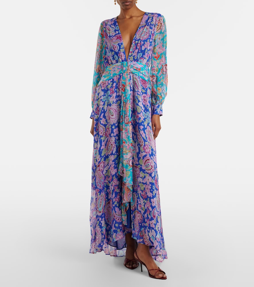 Rixo Meera floral gathered chiffon maxi dress