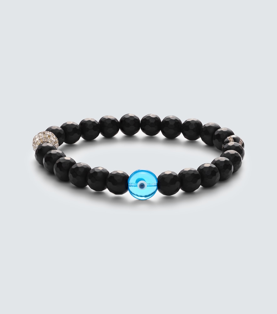 Ileana Makri Sterling silver beaded bracelet with onyx and diamonds