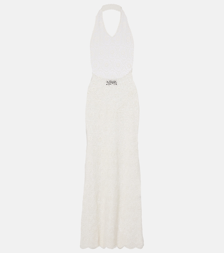 Nili Lotan Eddie crochet halterneck cotton maxi dress