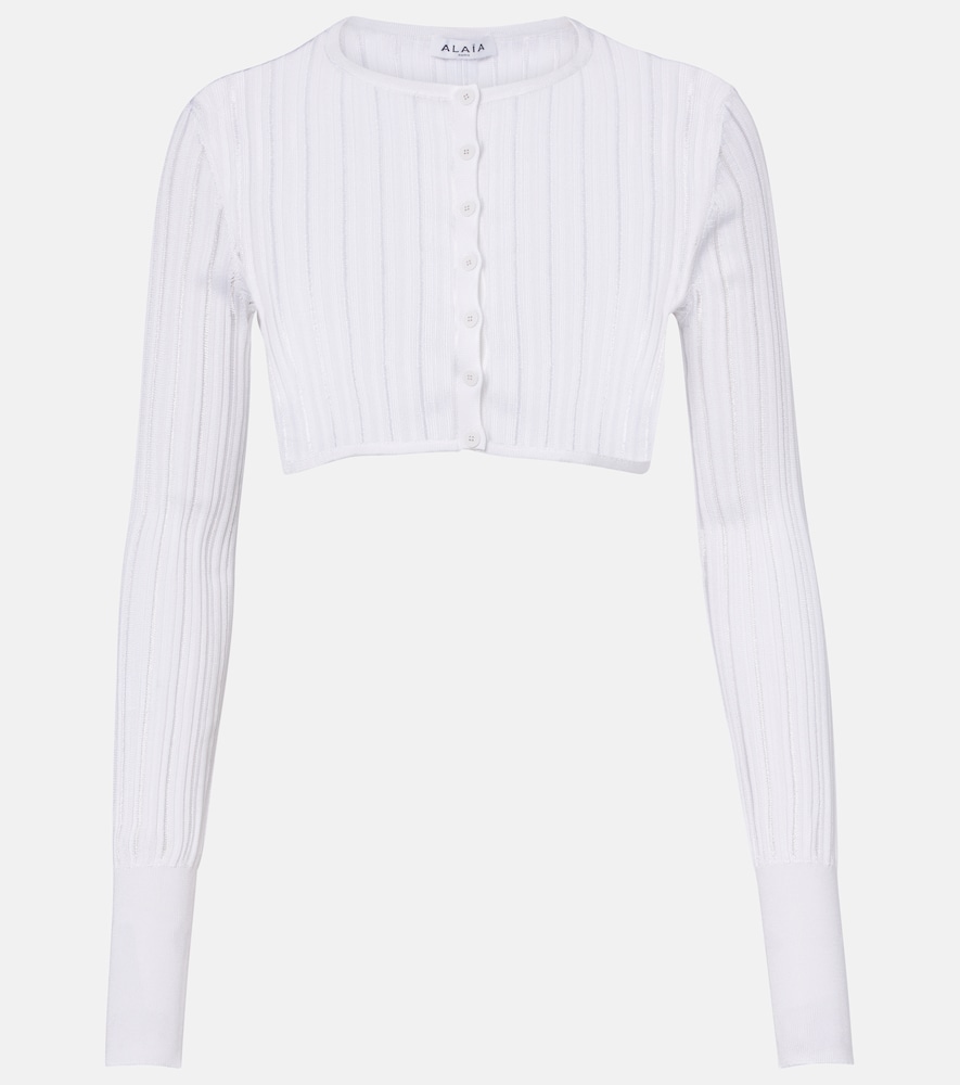 Alaia Women's White Cropped Knitted Cardigan UK Size 12 - Mytheresa